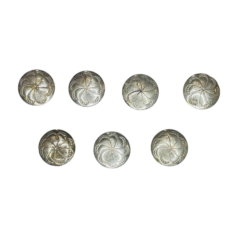 Vintage Sterling Silver Southwestern Concho Button Covers Western Set of 7